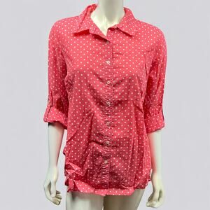 Talbots 1X Pink Polka Dot Button-Down Shirt - Excellent Condition